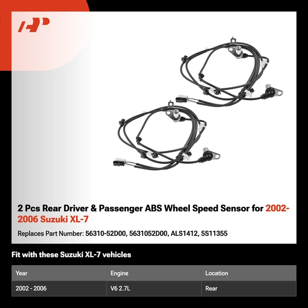 2 Pcs Rear Driver & Passenger ABS Wheel Speed Sensor for 2002-2006 Suzuki XL-7