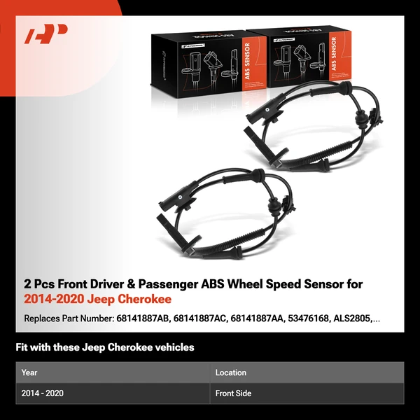 2 Pcs Front Driver & Passenger ABS Wheel Speed Sensor for 2014-2020 Jeep Cherokee