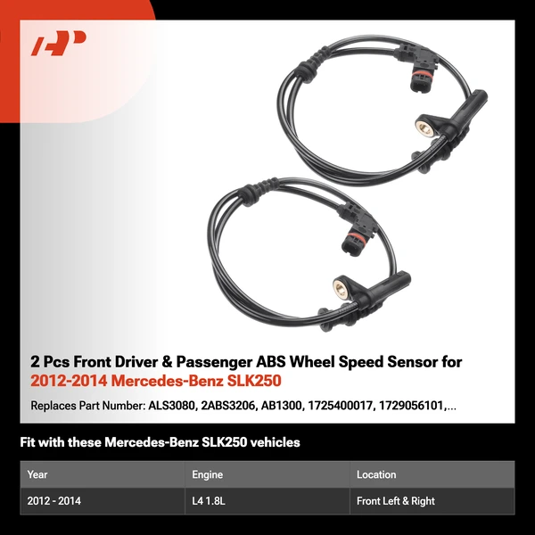 2 Pcs Front Driver & Passenger ABS Wheel Speed Sensor for 2012-2014 Mercedes-Benz SLK250