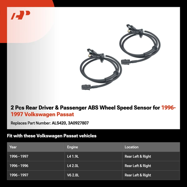 2 Pcs Rear Driver & Passenger ABS Wheel Speed Sensor for 1996-1997 Volkswagen Passat