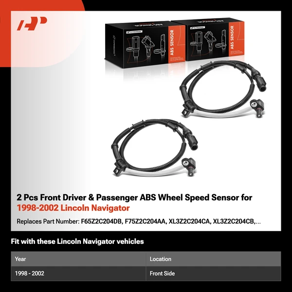 2 Pcs Front Driver & Passenger ABS Wheel Speed Sensor for 1998-2002 Lincoln Navigator