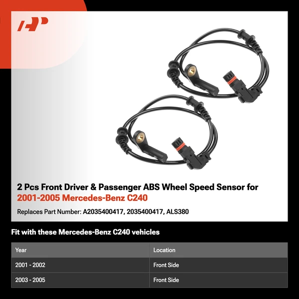 2 Pcs Front Driver & Passenger ABS Wheel Speed Sensor for 2001-2005 Mercedes-Benz C240