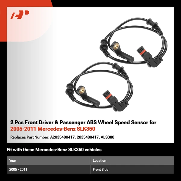 2 Pcs Front Driver & Passenger ABS Wheel Speed Sensor for 2005-2011 Mercedes-Benz SLK350