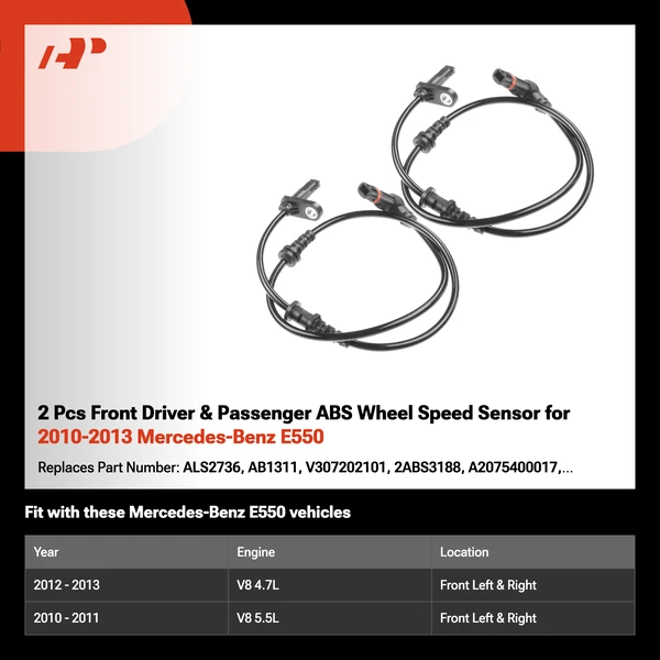 2 Pcs Front Driver & Passenger ABS Wheel Speed Sensor for 2010-2013 Mercedes-Benz E550