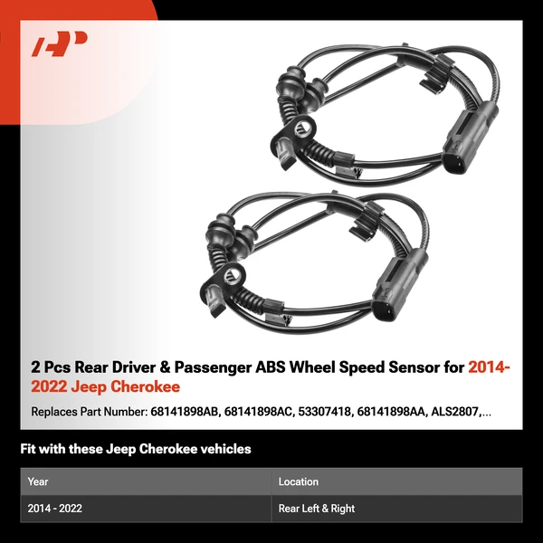 2 Pcs Rear Driver & Passenger ABS Wheel Speed Sensor for 2014-2022 Jeep Cherokee