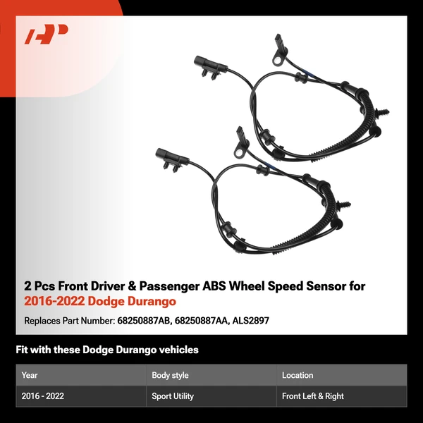 2 Pcs Front Driver & Passenger ABS Wheel Speed Sensor for 2016-2022 Dodge Durango