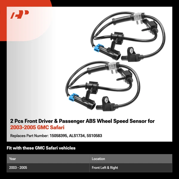 2 Pcs Front Driver & Passenger ABS Wheel Speed Sensor for 2003-2005 GMC Safari