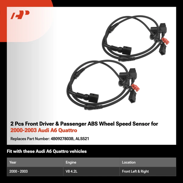 2 Pcs Front Driver & Passenger ABS Wheel Speed Sensor for 2000-2003 Audi A6 Quattro