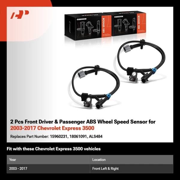 2 Pcs Front Driver & Passenger ABS Wheel Speed Sensor for 2003-2017 Chevrolet Express 3500