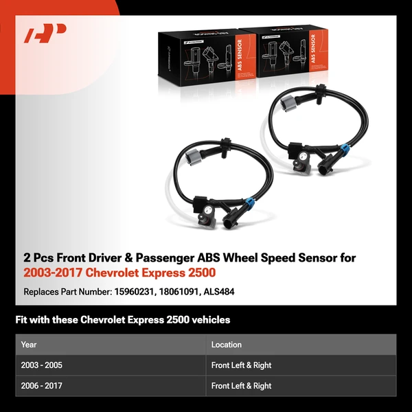 2 Pcs Front Driver & Passenger ABS Wheel Speed Sensor for 2003-2017 Chevrolet Express 2500