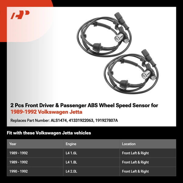 2 Pcs Front Driver & Passenger ABS Wheel Speed Sensor for 1989-1992 Volkswagen Jetta