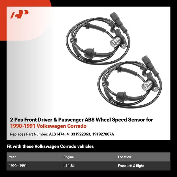 2 Pcs Front Driver & Passenger ABS Wheel Speed Sensor for 1990-1991 Volkswagen Corrado