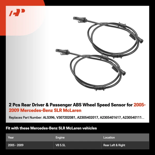 2 Pcs Rear Driver & Passenger ABS Wheel Speed Sensor for 2005-2009 Mercedes-Benz SLR McLaren