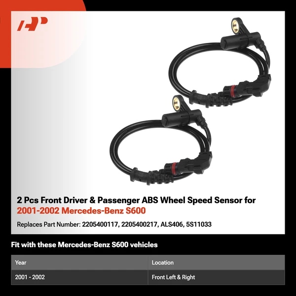 2 Pcs Front Driver & Passenger ABS Wheel Speed Sensor for 2001-2002 Mercedes-Benz S600