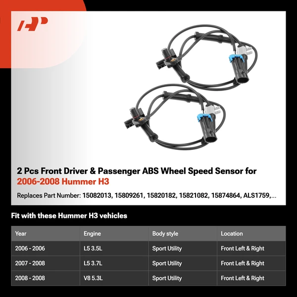 2 Pcs Front Driver & Passenger ABS Wheel Speed Sensor for 2006-2008 Hummer H3