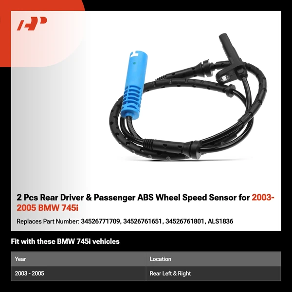 2 Pcs Rear Driver & Passenger ABS Wheel Speed Sensor for 2003-2005 BMW 745i