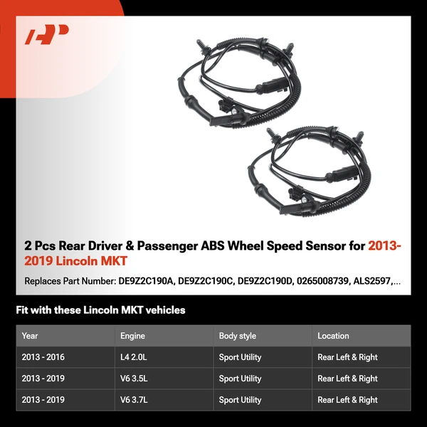 2 Pcs Rear Driver & Passenger ABS Wheel Speed Sensor for 2013-2019 Lincoln MKT