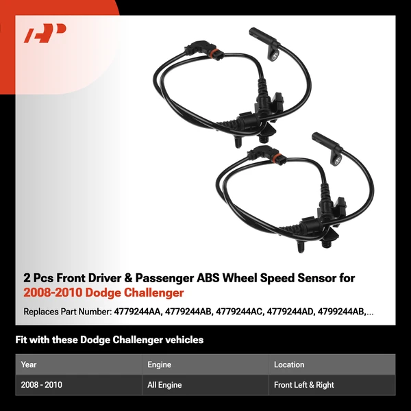 2 Pcs Front Driver & Passenger ABS Wheel Speed Sensor for 2008-2010 Dodge Challenger