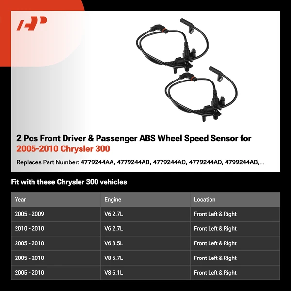 2 Pcs Front Driver & Passenger ABS Wheel Speed Sensor for 2005-2010 Chrysler 300