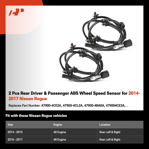 2 Pcs Rear Driver & Passenger ABS Wheel Speed Sensor for 2014-2017 Nissan Rogue
