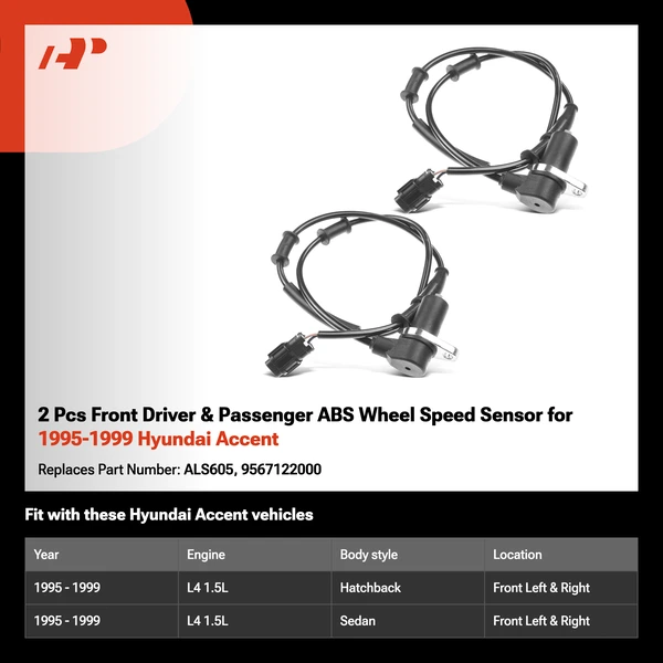 2 Pcs Front Driver & Passenger ABS Wheel Speed Sensor for 1995-1999 Hyundai Accent