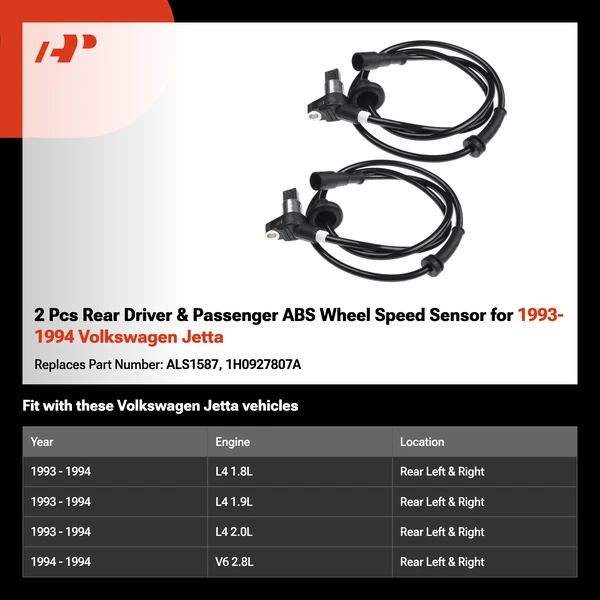2 Pcs Rear Driver & Passenger ABS Wheel Speed Sensor for 1993-1994 Volkswagen Jetta