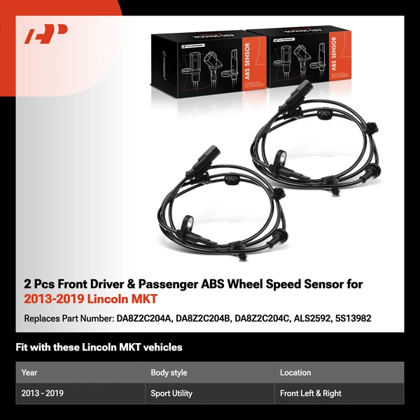 2 Pcs Front Driver & Passenger ABS Wheel Speed Sensor for 2013-2019 Lincoln MKT