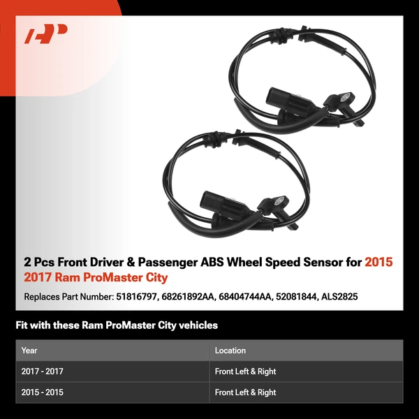 2 Pcs Front Driver & Passenger ABS Wheel Speed Sensor for 2015 2017 Ram ProMaster City