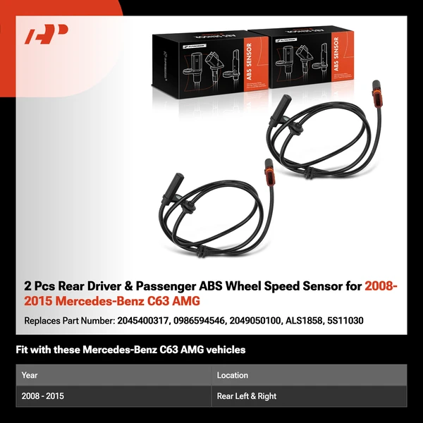 2 Pcs Rear Driver & Passenger ABS Wheel Speed Sensor for 2008-2015 Mercedes-Benz C63 AMG
