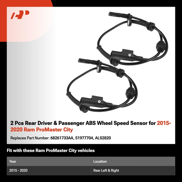 2 Pcs Rear Driver & Passenger ABS Wheel Speed Sensor for 2015-2020 Ram ProMaster City