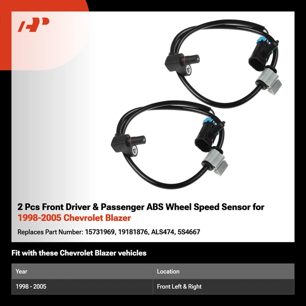 2 Pcs Front Driver & Passenger ABS Wheel Speed Sensor for 1998-2005 Chevrolet Blazer