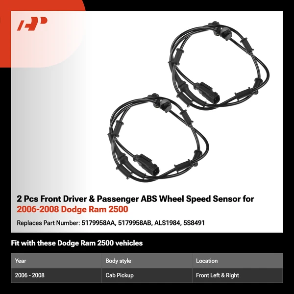 2 Pcs Front Driver & Passenger ABS Wheel Speed Sensor for 2006-2008 Dodge Ram 2500