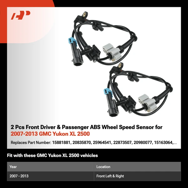 2 Pcs Front Driver & Passenger ABS Wheel Speed Sensor for 2007-2013 GMC Yukon XL 2500