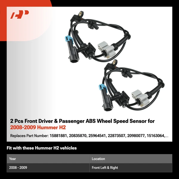 2 Pcs Front Driver & Passenger ABS Wheel Speed Sensor for 2008-2009 Hummer H2