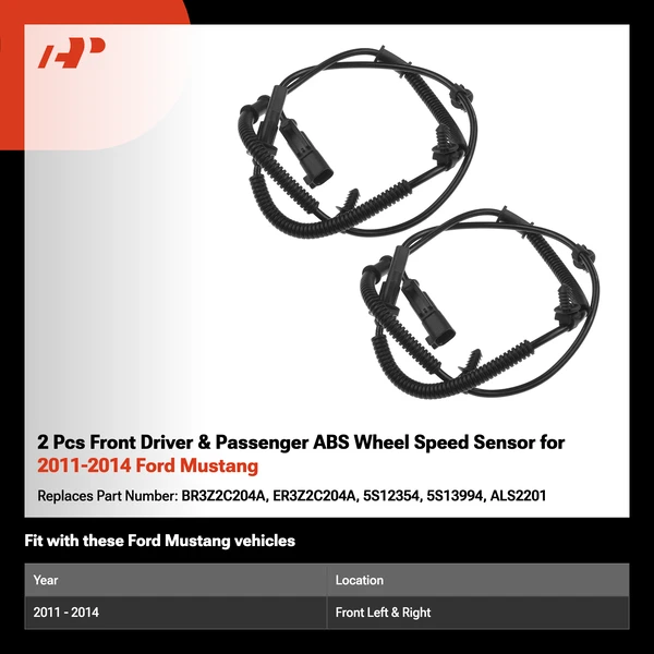 2 Pcs Front Driver & Passenger ABS Wheel Speed Sensor for 2011-2014 Ford Mustang