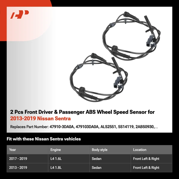 2 Pcs Front Driver & Passenger ABS Wheel Speed Sensor for 2013-2019 Nissan Sentra