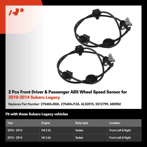 2 Pcs Front Driver & Passenger ABS Wheel Speed Sensor for 2010-2014 Subaru Legacy