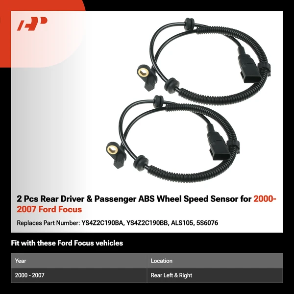 2 Pcs Rear Driver & Passenger ABS Wheel Speed Sensor for 2000-2007 Ford Focus