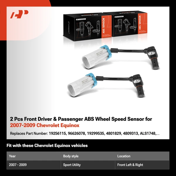 2 Pcs Front Driver & Passenger ABS Wheel Speed Sensor for 2007-2009 Chevrolet Equinox