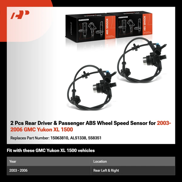 2 Pcs Rear Driver & Passenger ABS Wheel Speed Sensor for 2003-2006 GMC Yukon XL 1500