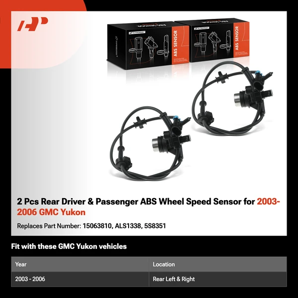 2 Pcs Rear Driver & Passenger ABS Wheel Speed Sensor for 2003-2006 GMC Yukon