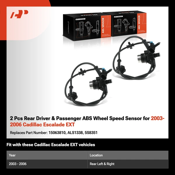 2 Pcs Rear Driver & Passenger ABS Wheel Speed Sensor for 2003-2006 Cadillac Escalade EXT