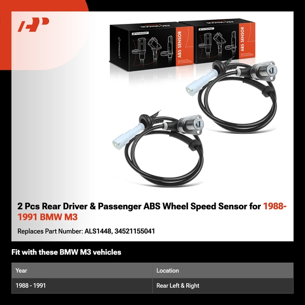 2 Pcs Rear Driver & Passenger ABS Wheel Speed Sensor for 1988-1991 BMW M3