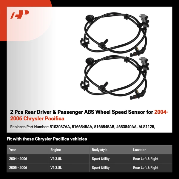 2 Pcs Rear Driver & Passenger ABS Wheel Speed Sensor for 2004-2006 Chrysler Pacifica