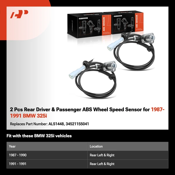 2 Pcs Rear Driver & Passenger ABS Wheel Speed Sensor for 1987-1991 BMW 325i