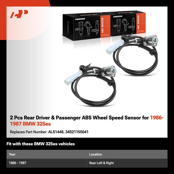 2 Pcs Rear Driver & Passenger ABS Wheel Speed Sensor for 1986-1987 BMW 325es