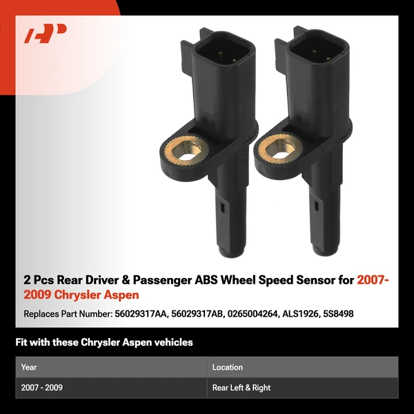 2 Pcs Rear Driver & Passenger ABS Wheel Speed Sensor for 2007-2009 Chrysler Aspen