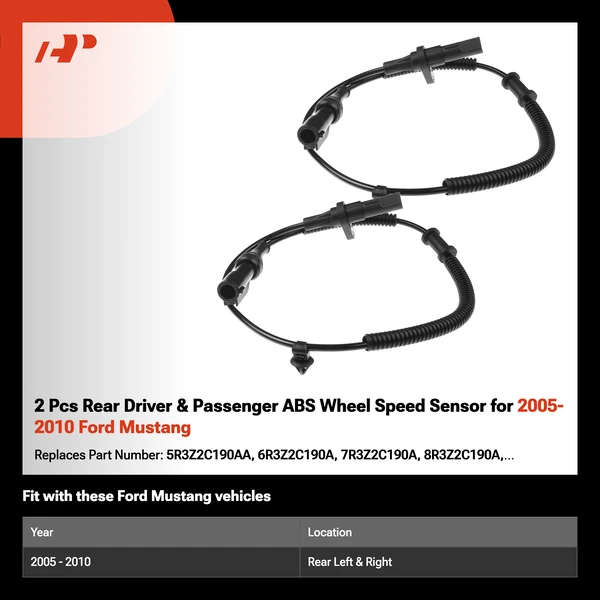 2 Pcs Rear Driver & Passenger ABS Wheel Speed Sensor for 2005-2010 Ford Mustang