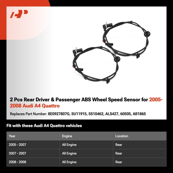 2 Pcs Rear Driver & Passenger ABS Wheel Speed Sensor for 2005-2008 Audi A4 Quattro