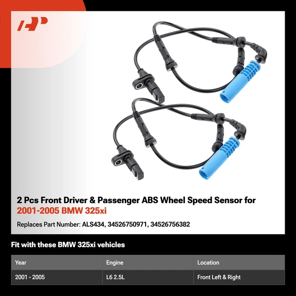 2 Pcs Front Driver & Passenger ABS Wheel Speed Sensor for 2001-2005 BMW 325xi